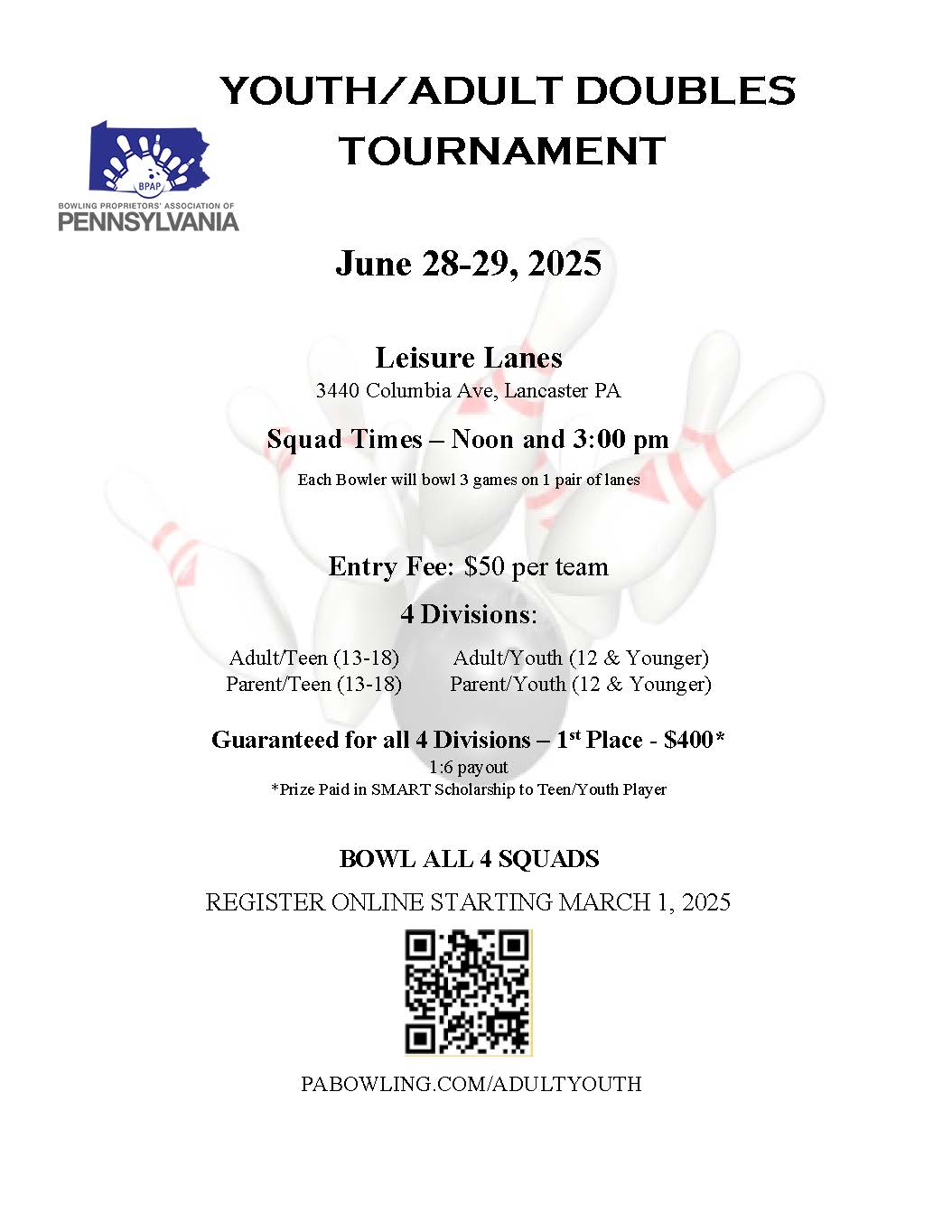 youth/adult doubles tournament flyer